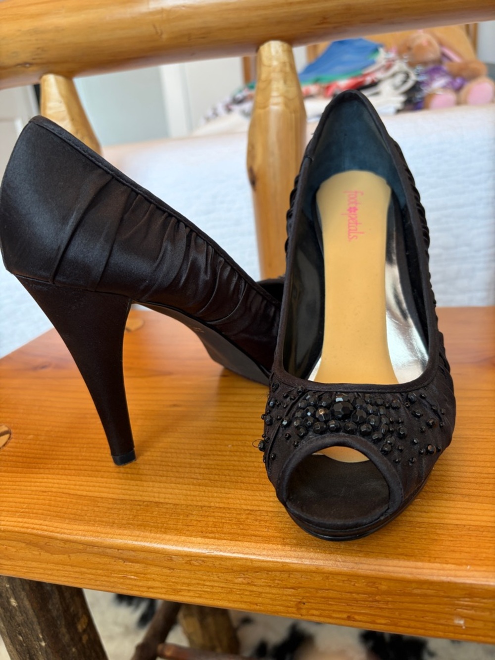 Fergalicious Black Beaded Peep-Toe High Heels